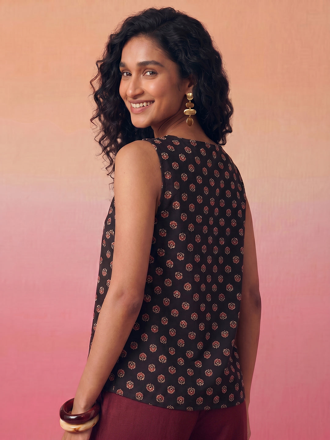 Janasya Black A-Line Cotton Top | Grocsy