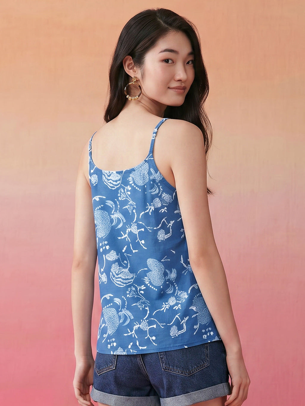 Janasya Blue A-Line Cotton Top | Grocsy