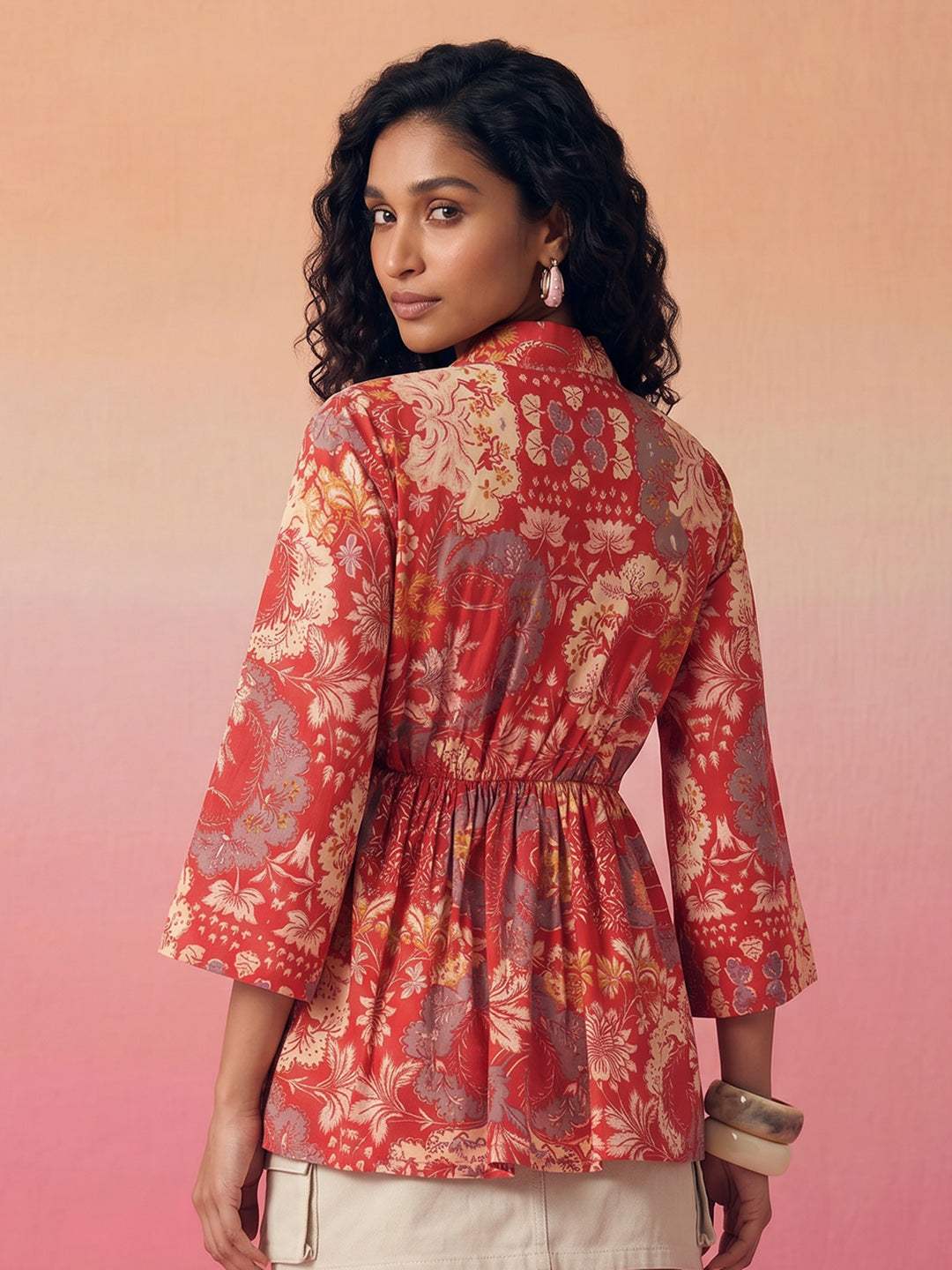Janasya Red Peplum Cotton Top | Grocsy