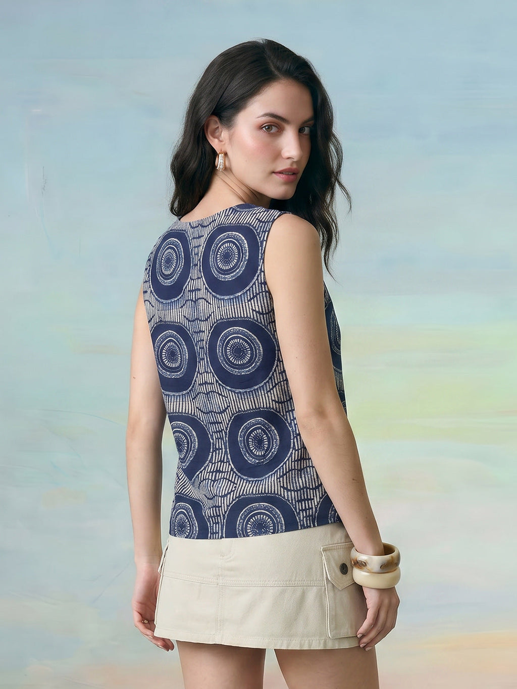 Janasya Indigo Straight Cotton Top | Grocsy