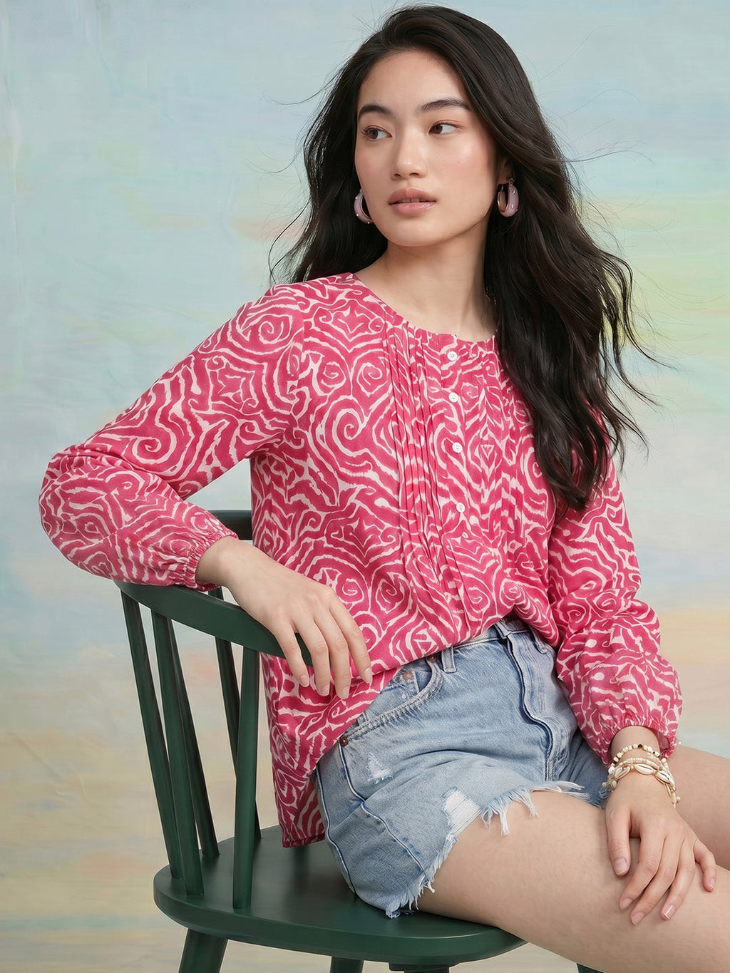 Janasya Pink A-Line Cotton Top | Grocsy