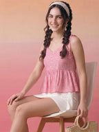 Janasya Pink Peplum Cotton Top | Grocsy