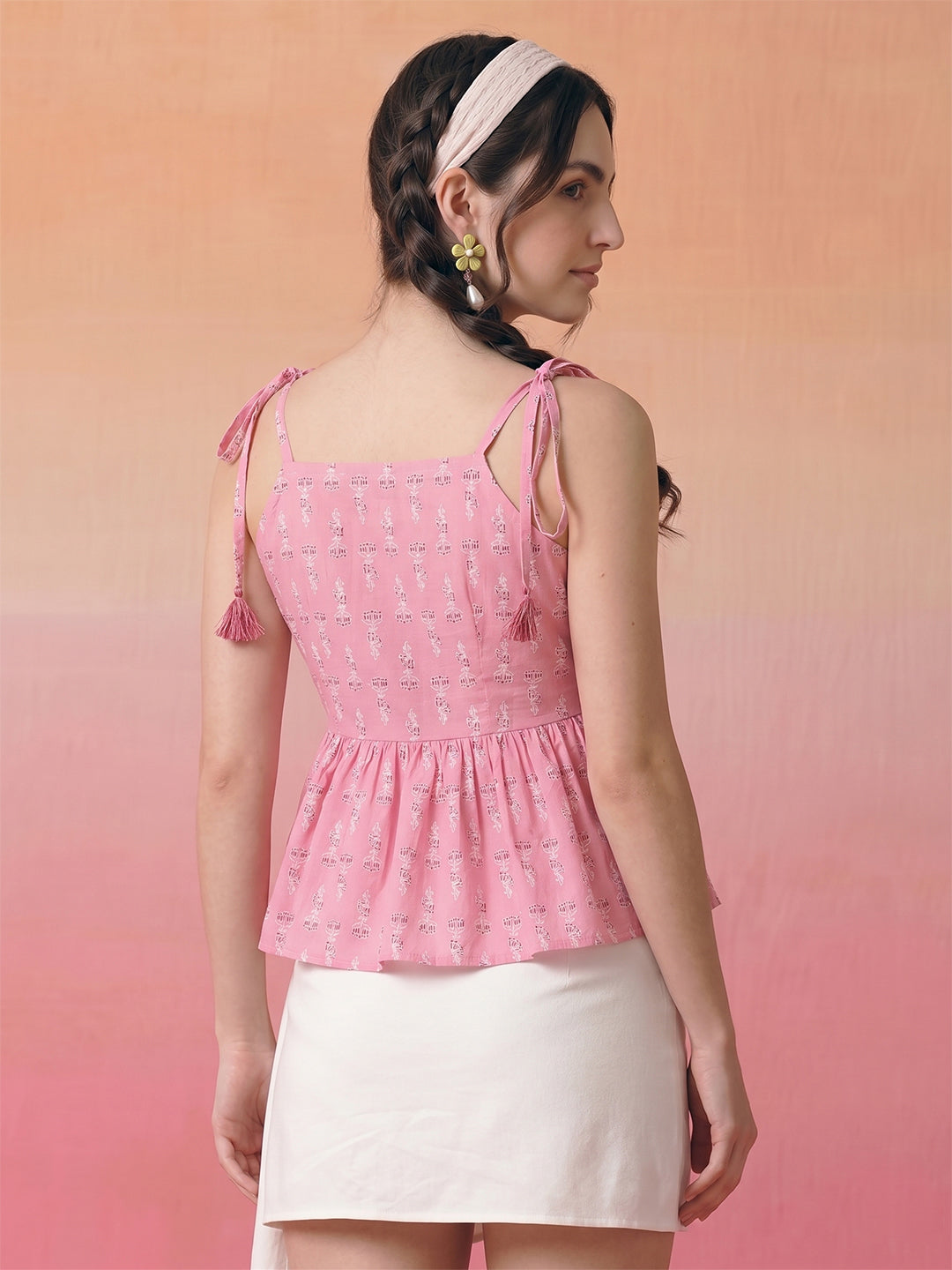 Janasya Pink Peplum Cotton Top | Grocsy