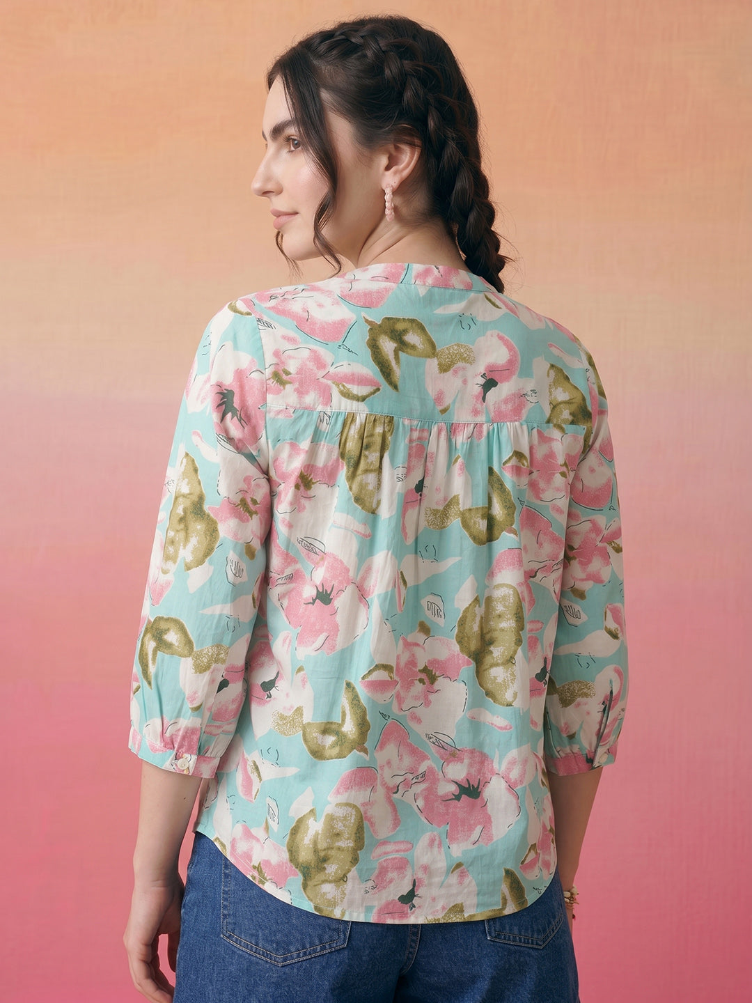 Janasya Sky Blue Straight Cotton Top | Grocsy