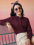 Janasya Wine Shirt Rayon Top | Grocsy