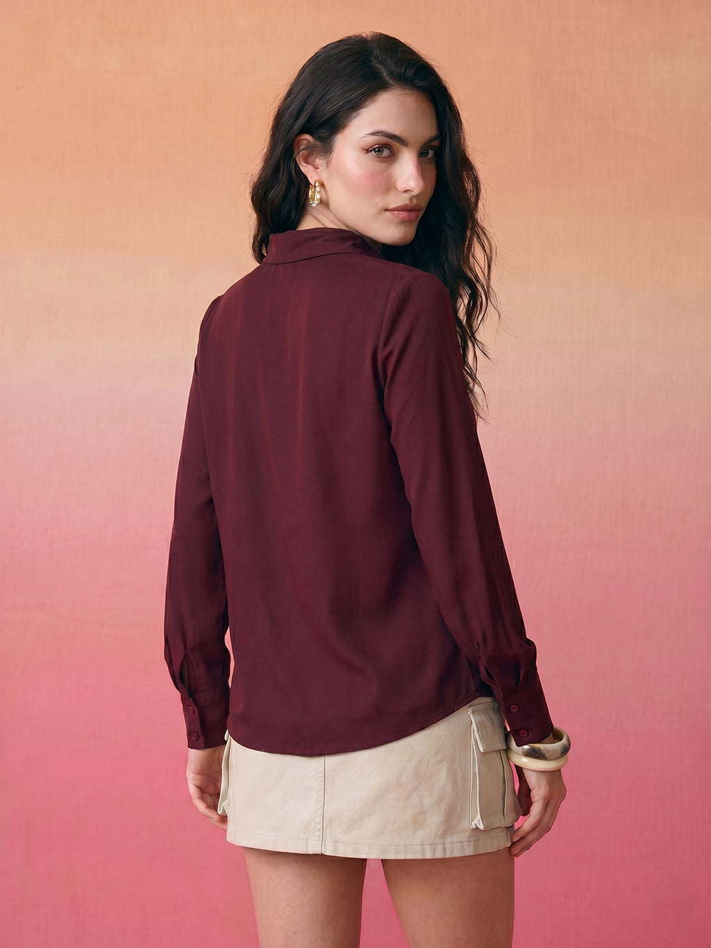 Janasya Wine Shirt Rayon Top | Grocsy