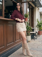 Janasya Wine Shirt Rayon Top | Grocsy