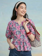Janasya Multi A-Line Cotton Top | Grocsy
