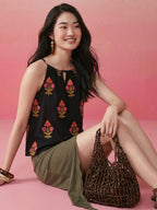 Janasya Black Straight Cotton Top | Grocsy