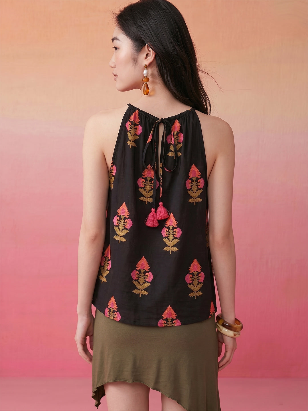 Janasya Black Straight Cotton Top | Grocsy