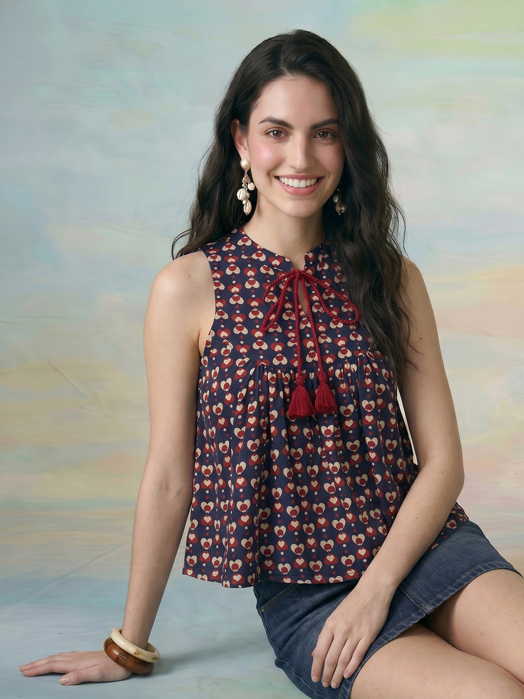 Janasya Navy Blue Peplum Cotton Top | Grocsy