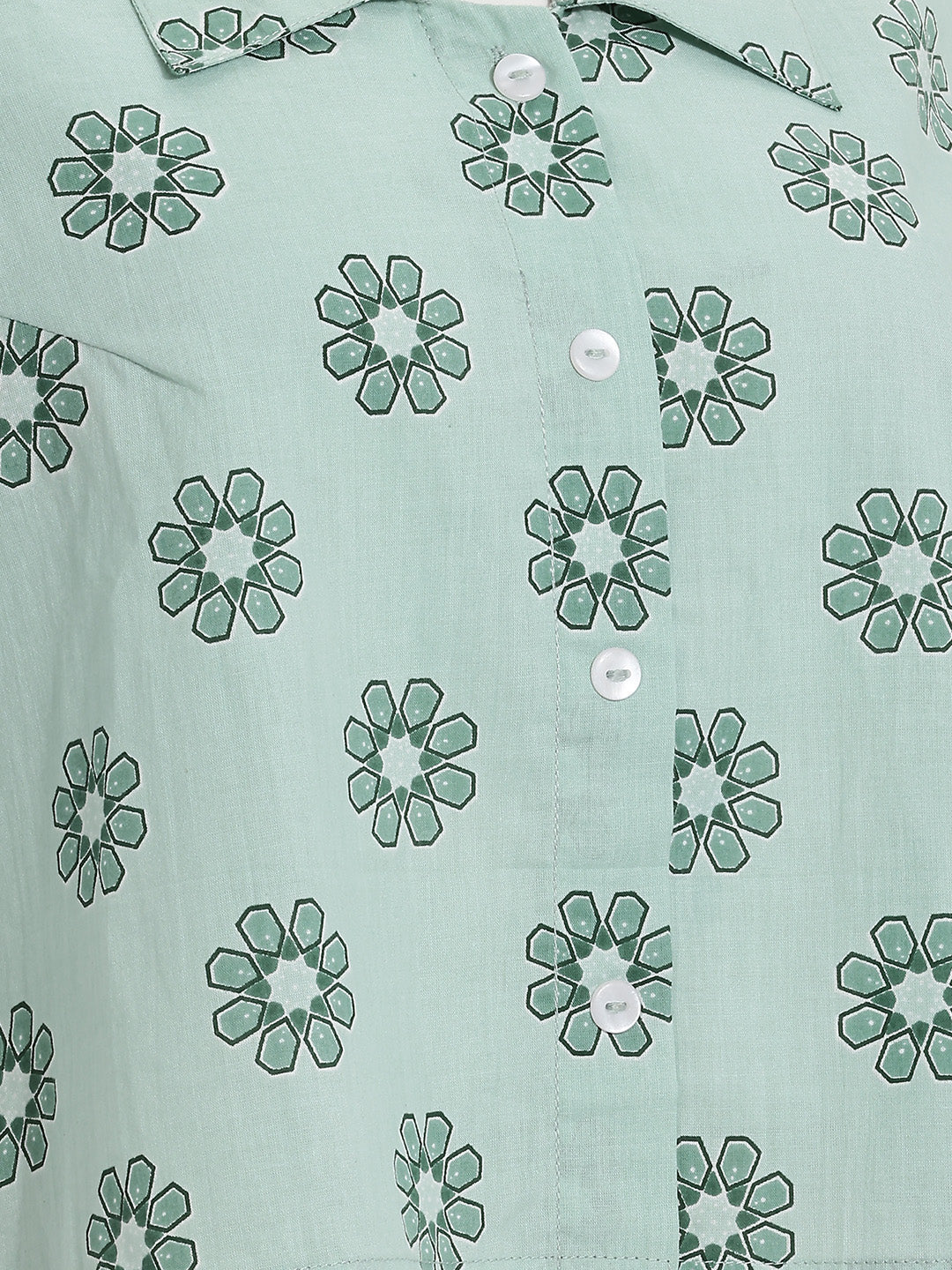 Janasya Sea Green Crop Cotton Top | Grocsy