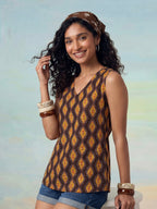 Janasya Brown A-Line Cotton Top | Grocsy