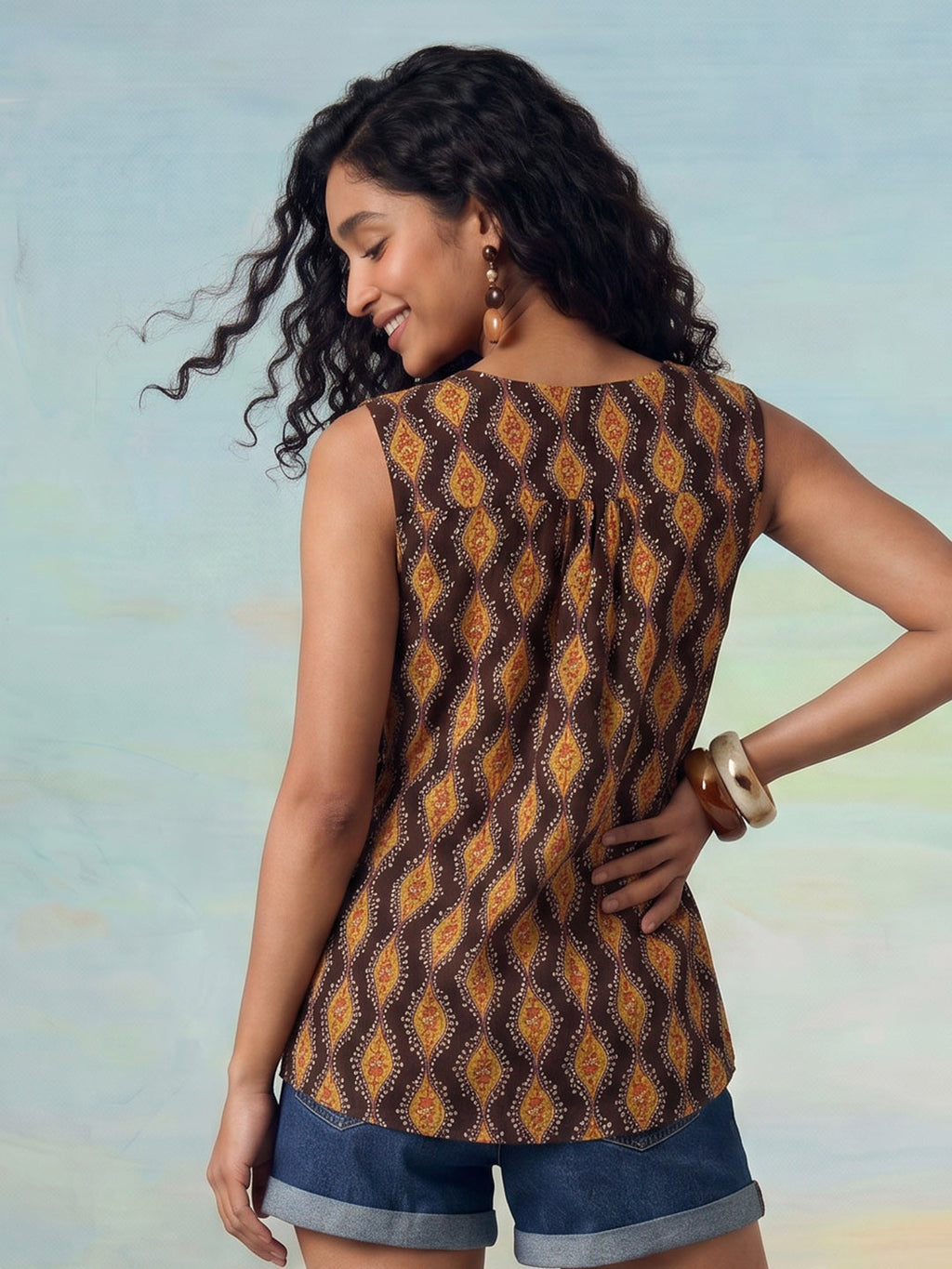 Janasya Brown A-Line Cotton Top | Grocsy