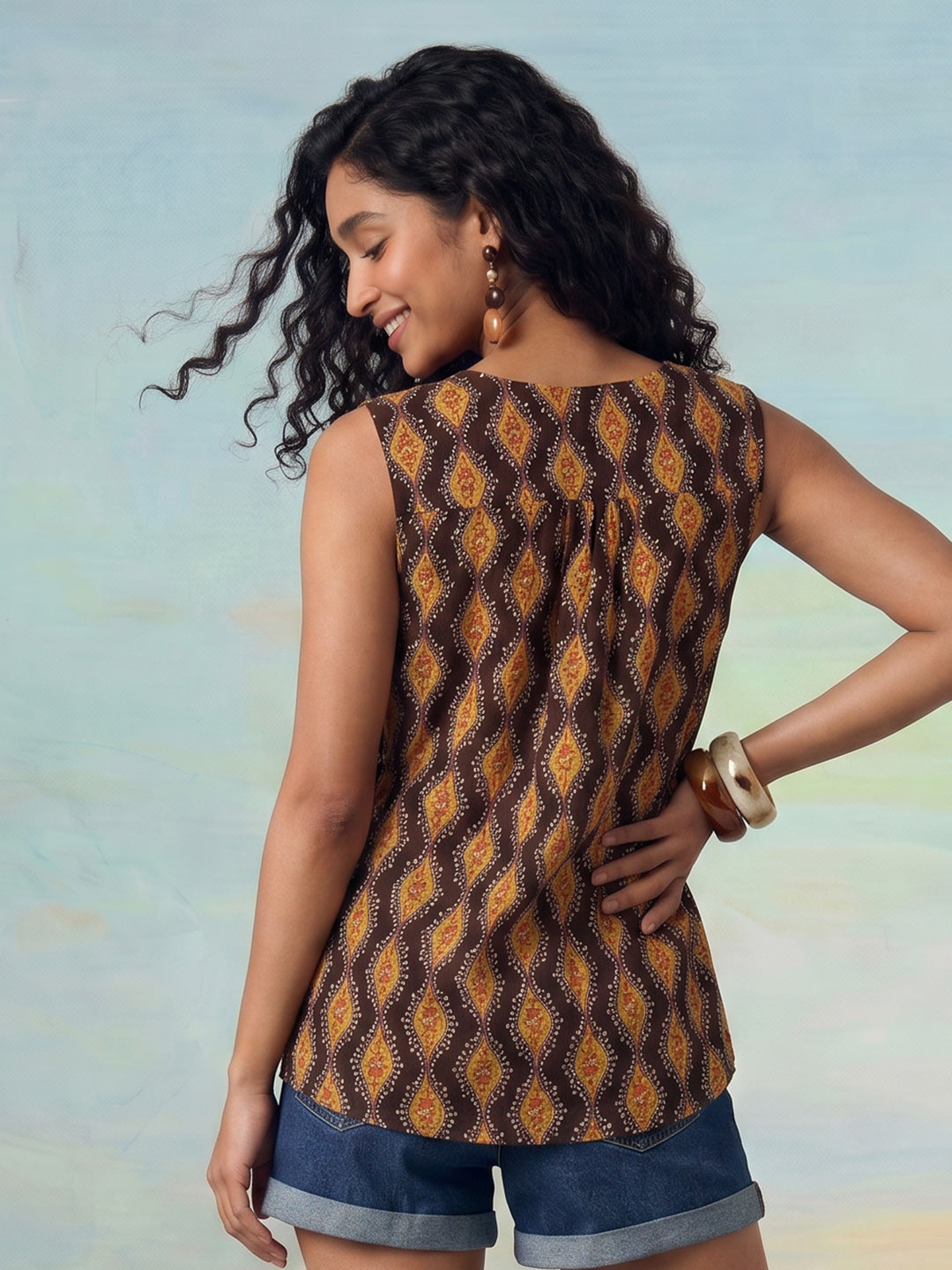 Janasya Brown A-Line Cotton Top | Grocsy