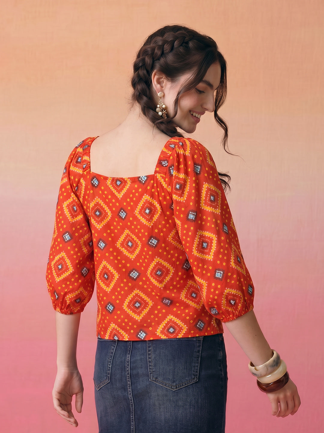 Janasya Orange Straight Cotton Top | Grocsy