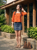 Janasya Orange Straight Cotton Top | Grocsy