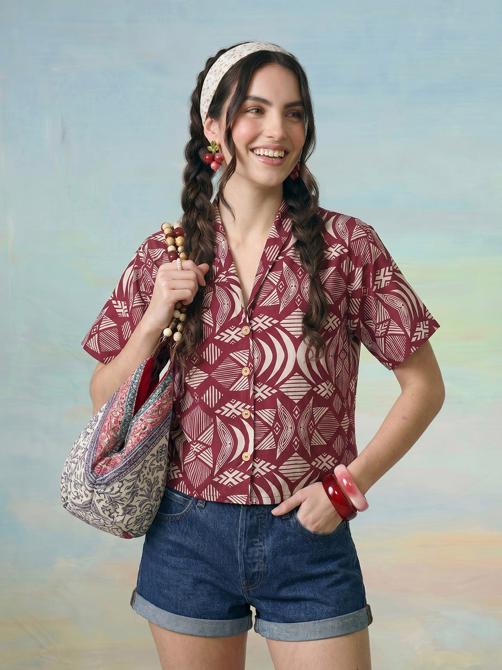 Janasya Wine Shirt Cotton Top | Grocsy