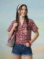 Janasya Wine Shirt Cotton Top | Grocsy