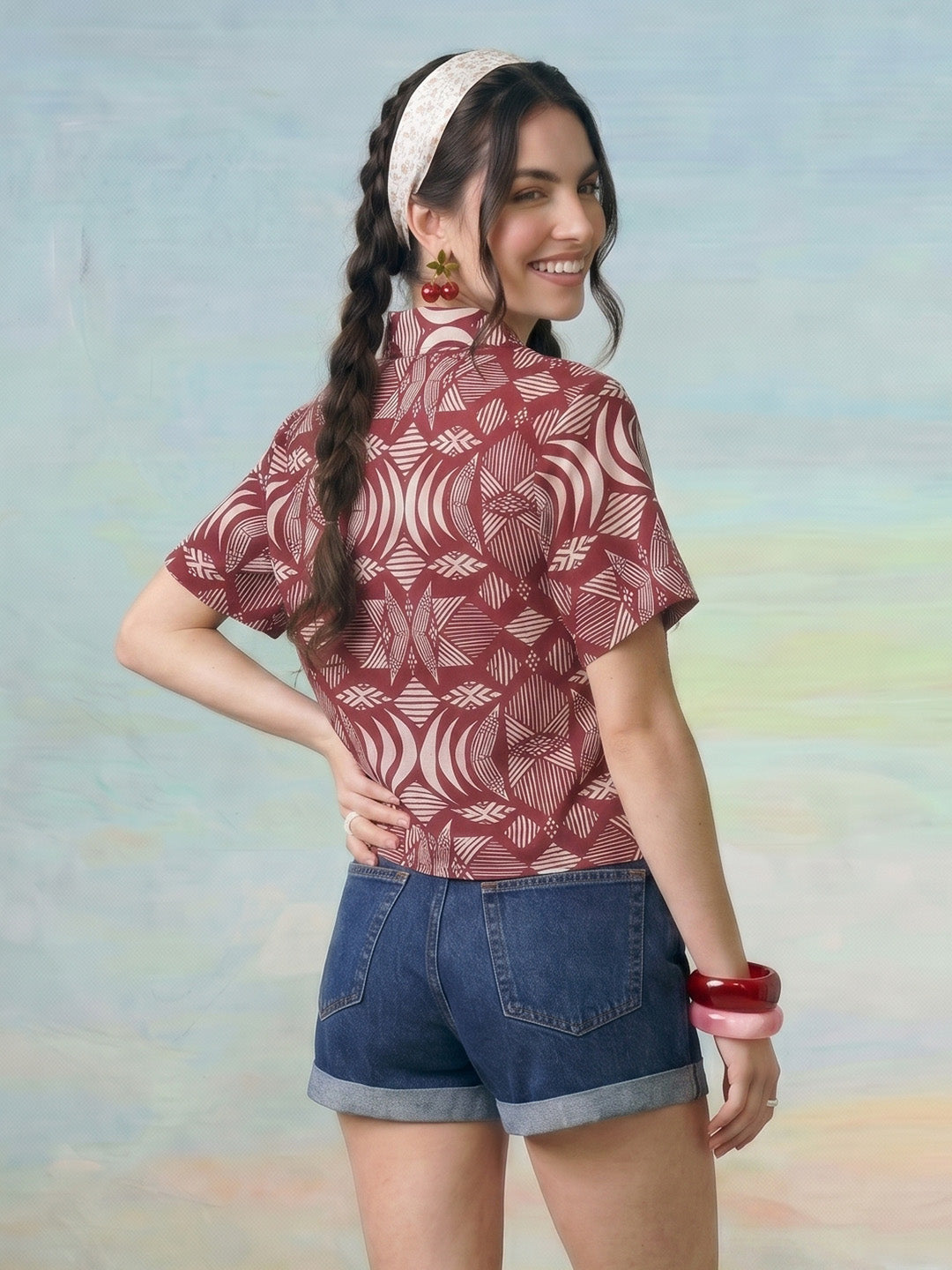 Janasya Wine Shirt Cotton Top | Grocsy