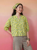 Janasya Lime Green Shirt Cotton Top | Grocsy