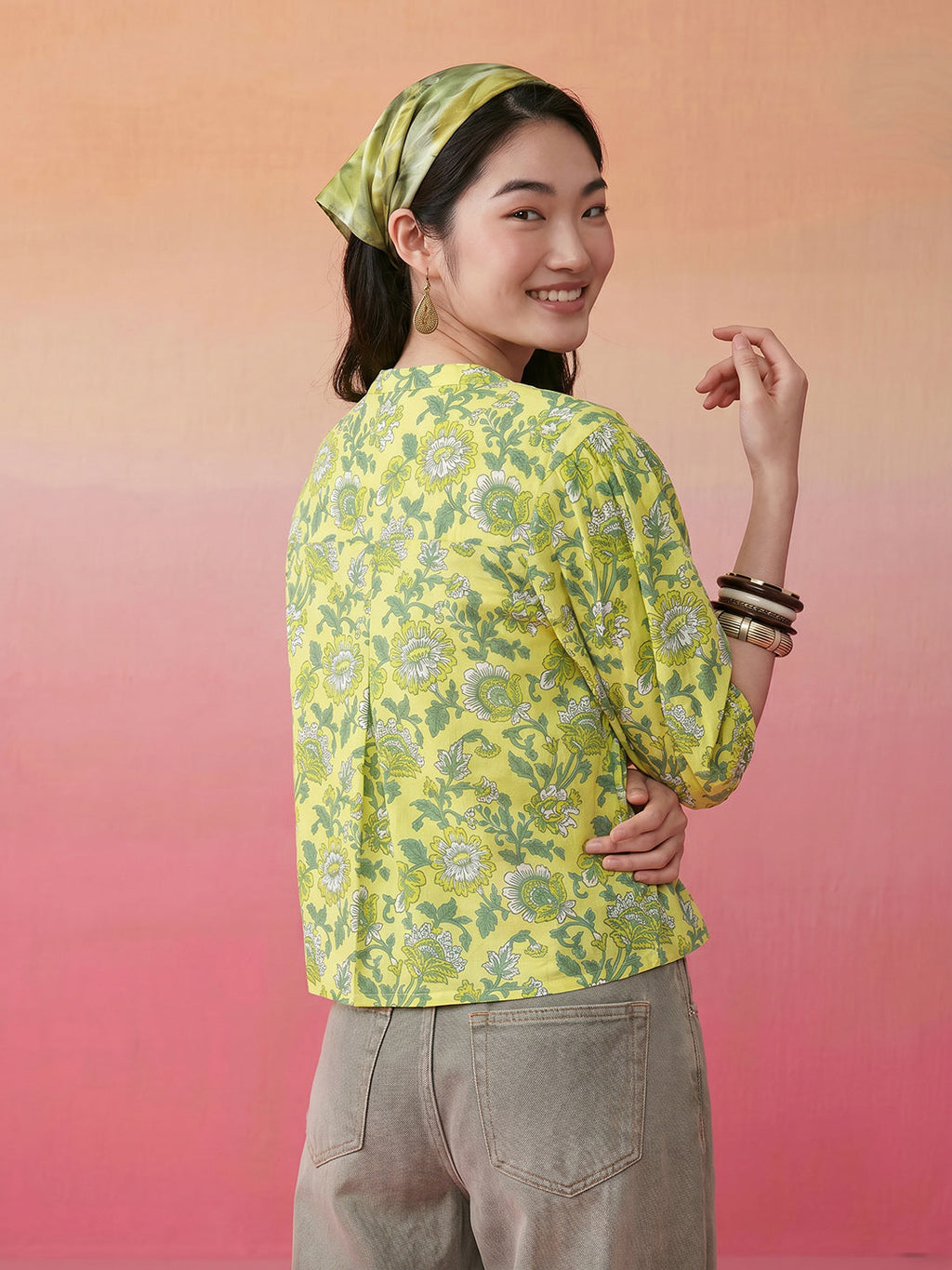Janasya Lime Green Shirt Cotton Top | Grocsy