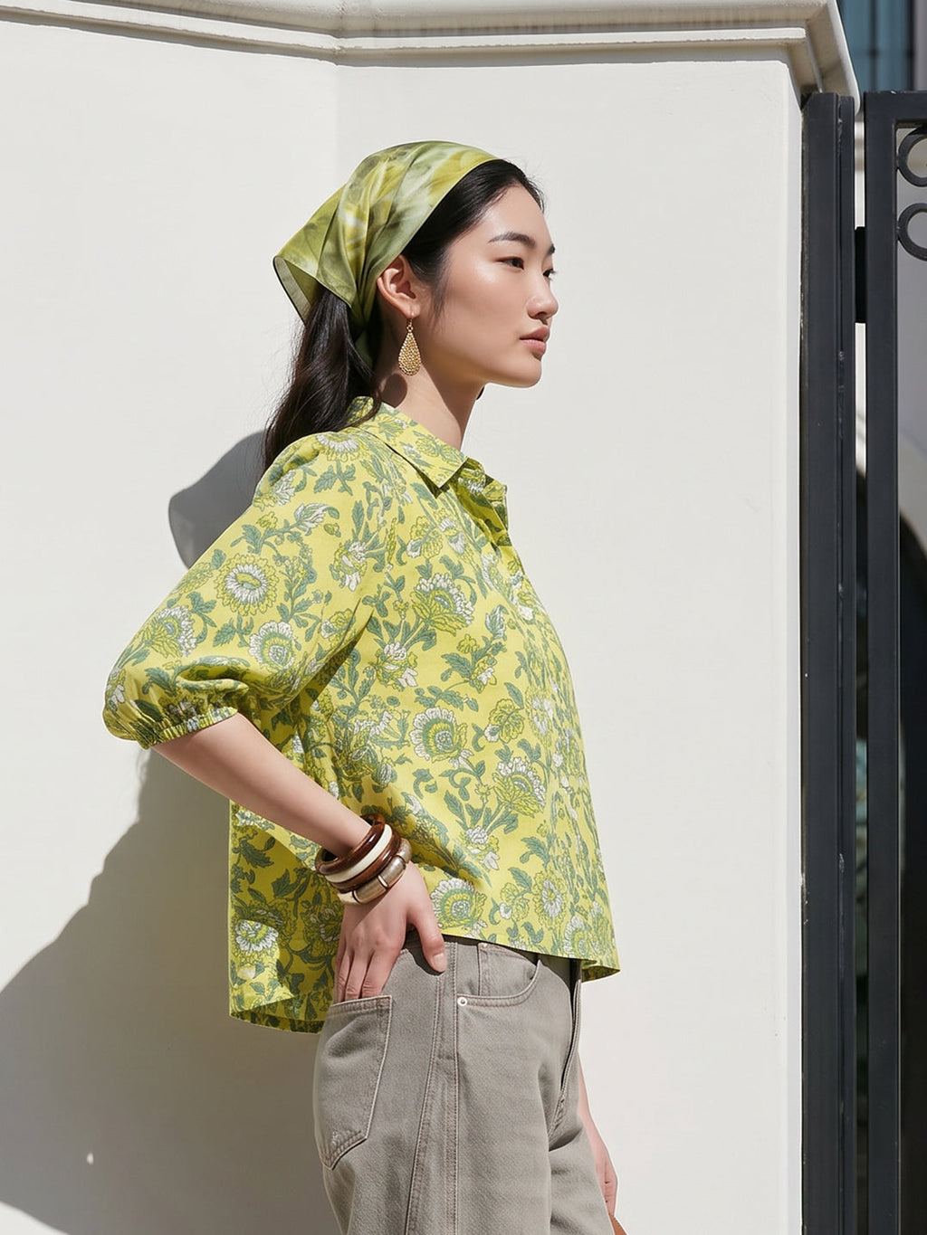Janasya Lime Green Shirt Cotton Top | Grocsy
