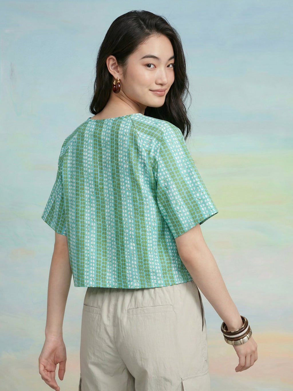 Janasya Blue Straight Cotton Top | Grocsy