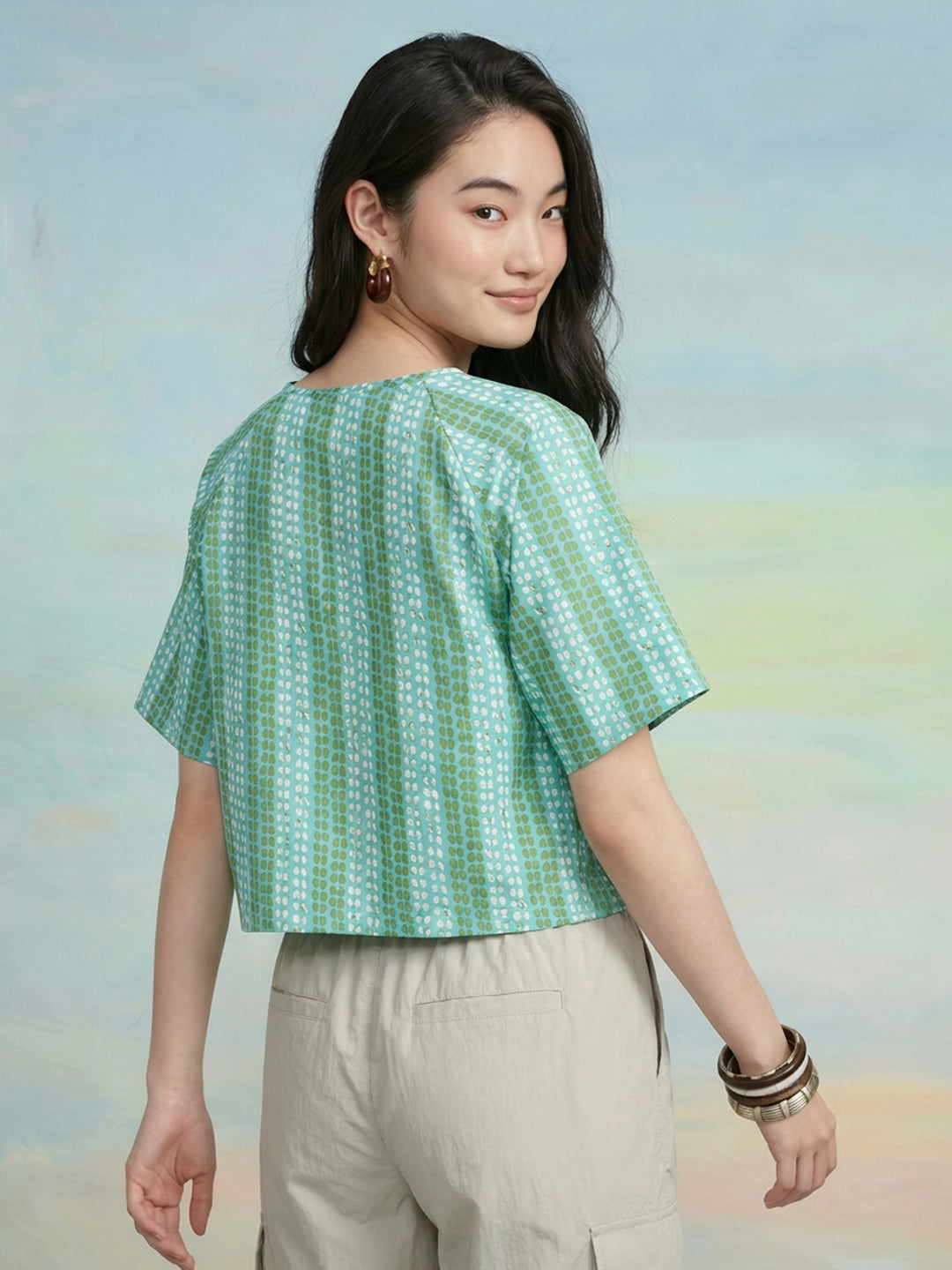 Janasya Blue Straight Cotton Top | Grocsy