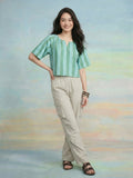 Janasya Blue Straight Cotton Top | Grocsy