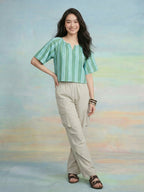 Janasya Blue Straight Cotton Top | Grocsy