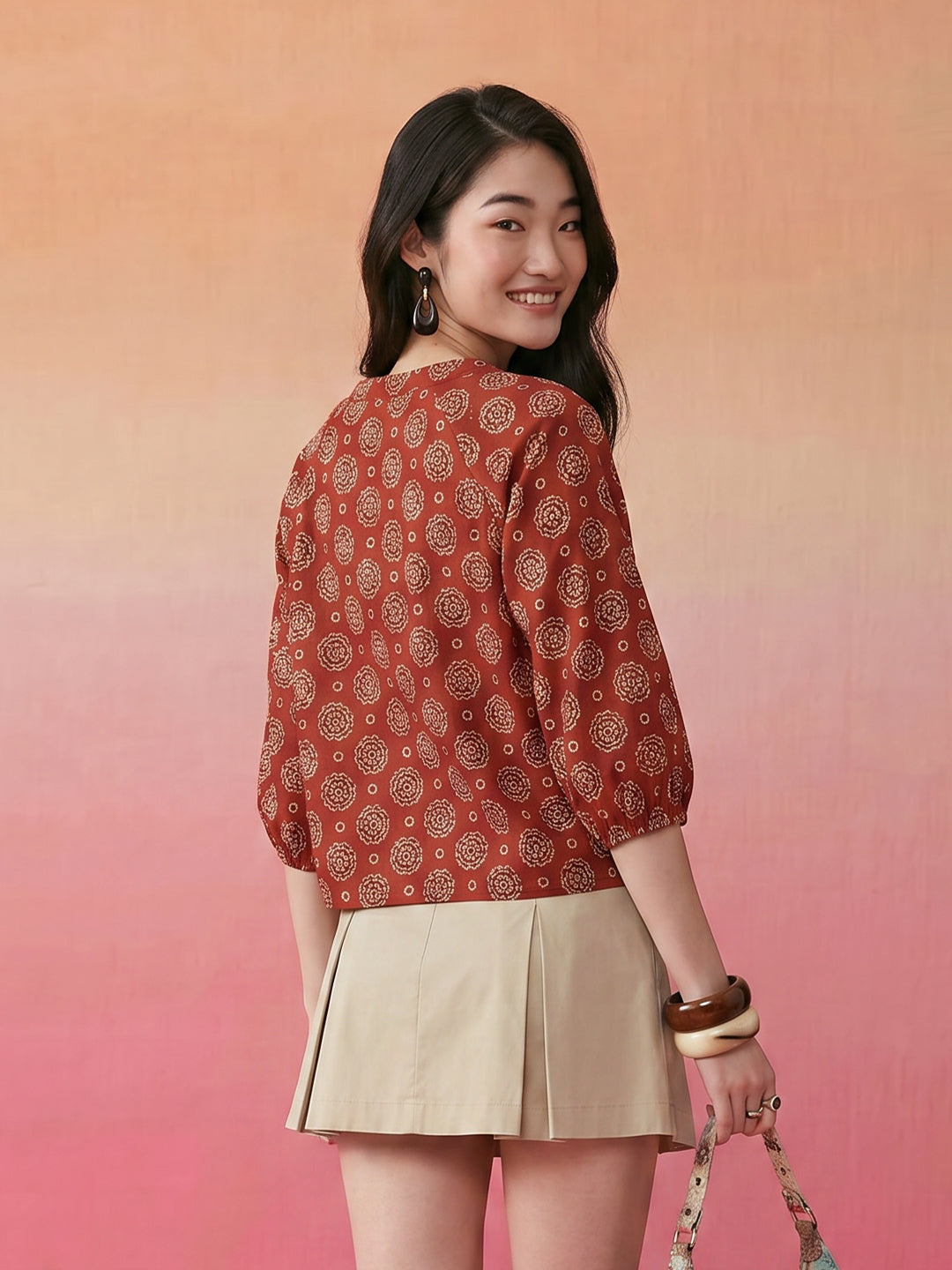 Janasya Rust Straight Cotton Top | Grocsy