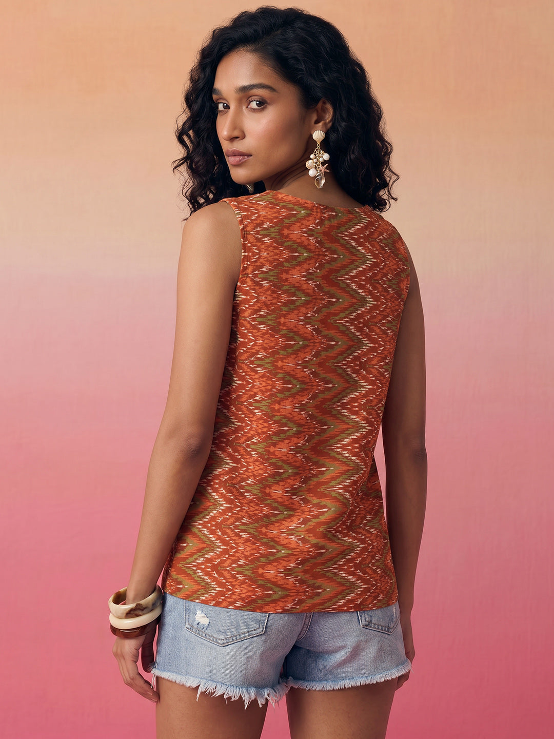 Janasya Rust Straight Cotton Top | Grocsy