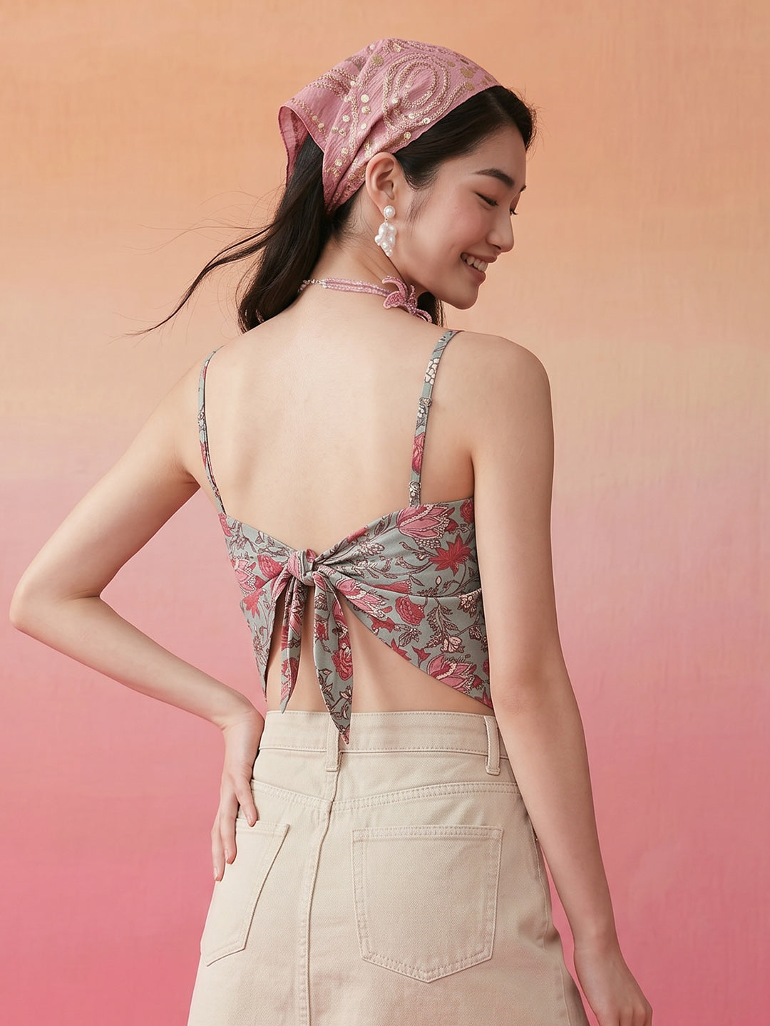 Janasya Sea Green Back Tie-Up Cotton Top | Grocsy