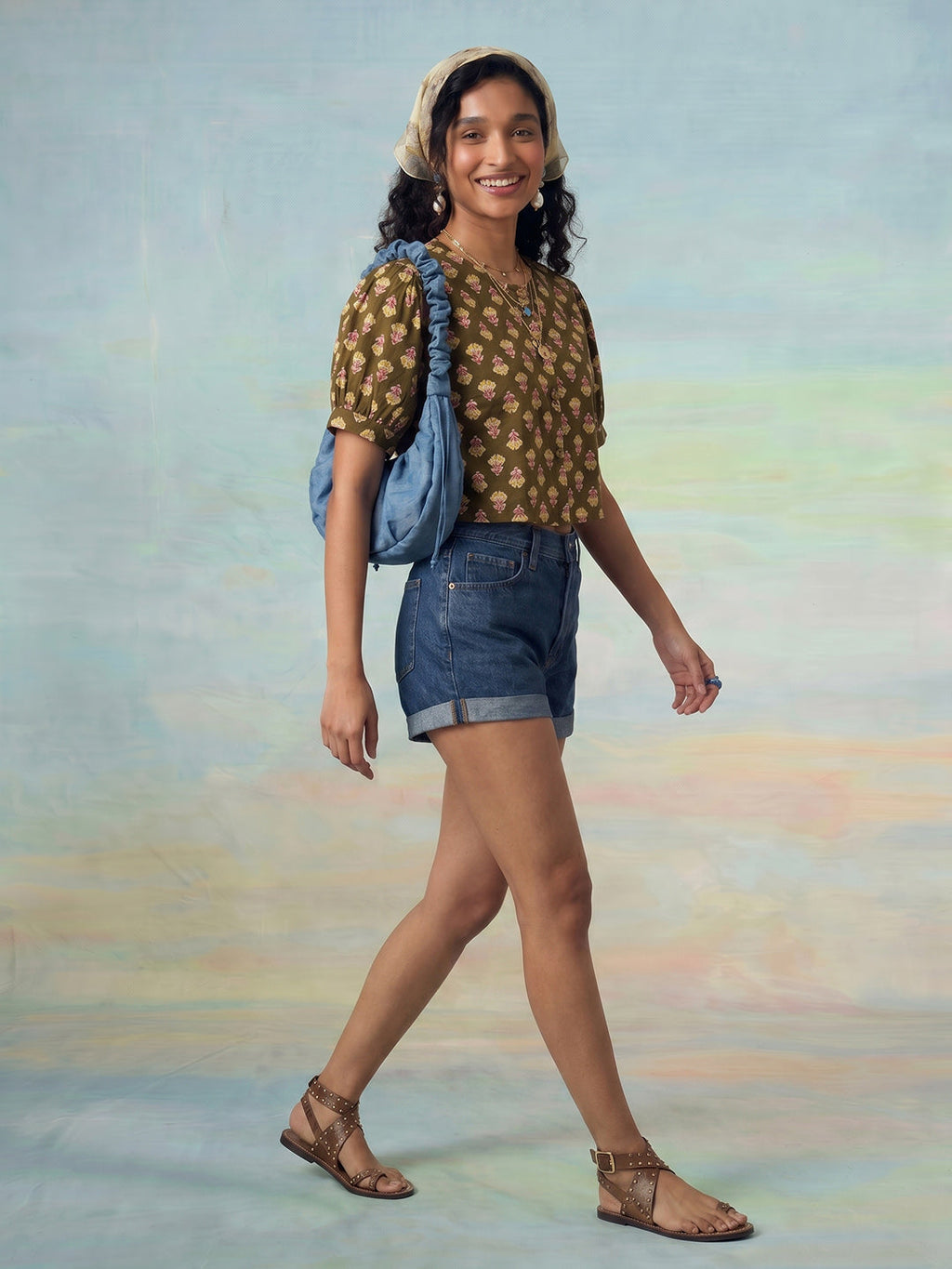 Janasya Olive Crop Cotton Top | Grocsy