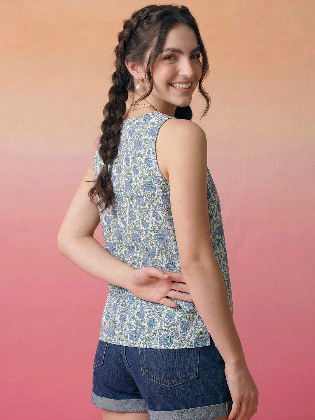 Janasya Multi A-Line Cotton Top | Grocsy