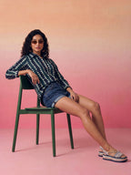 Janasya Teal Shirt Cotton Top | Grocsy