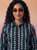 Janasya Teal Shirt Cotton Top | Grocsy