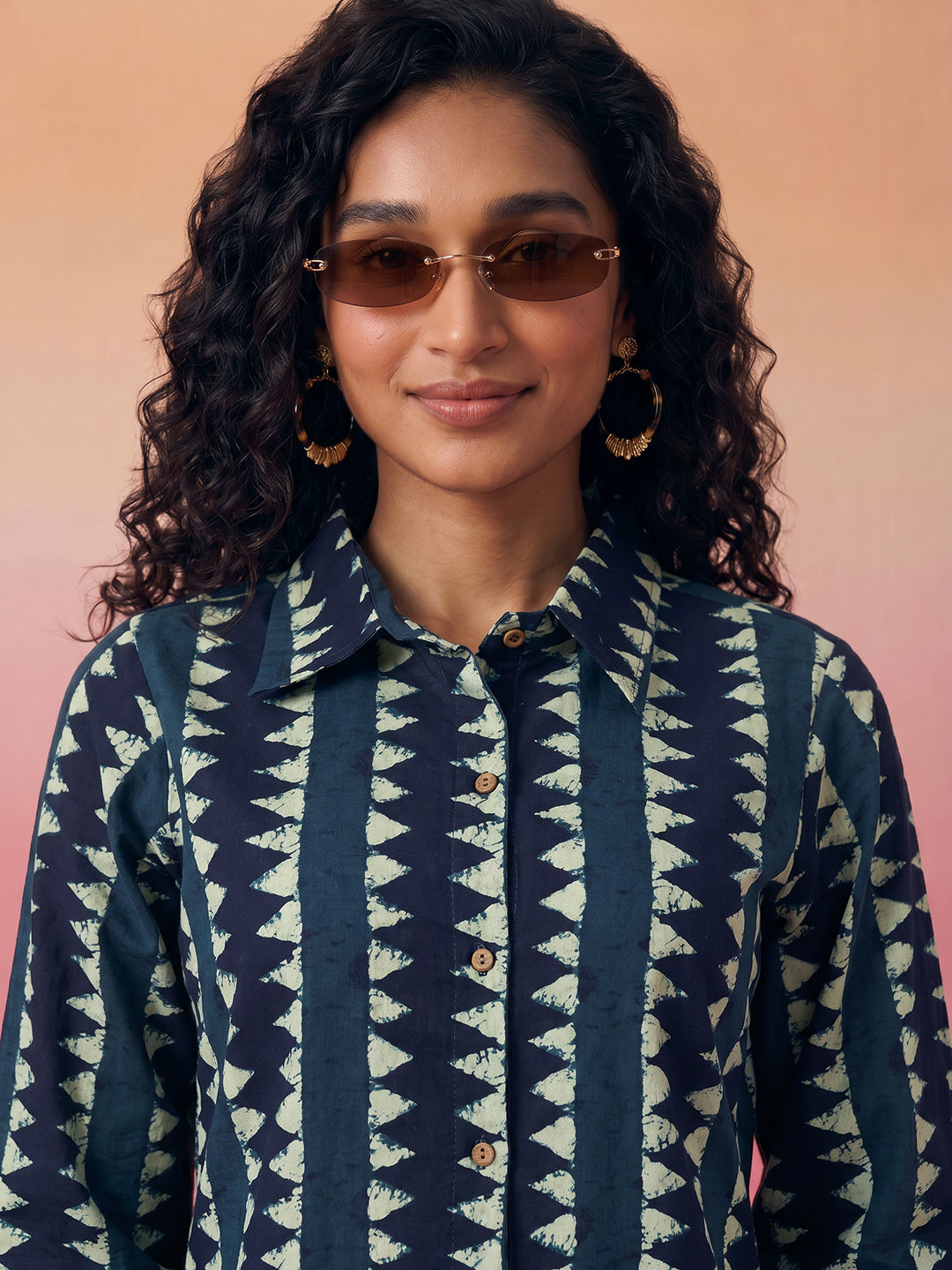 Janasya Teal Shirt Cotton Top | Grocsy