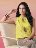 Janasya Lime Straight Cotton Top | Grocsy