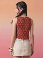 Janasya Maroon Crop Cotton Top | Grocsy