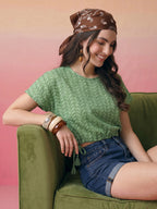 Janasya Green Crop Cotton Top | Grocsy