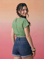 Janasya Green Crop Cotton Top | Grocsy