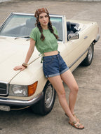 Janasya Green Crop Cotton Top | Grocsy