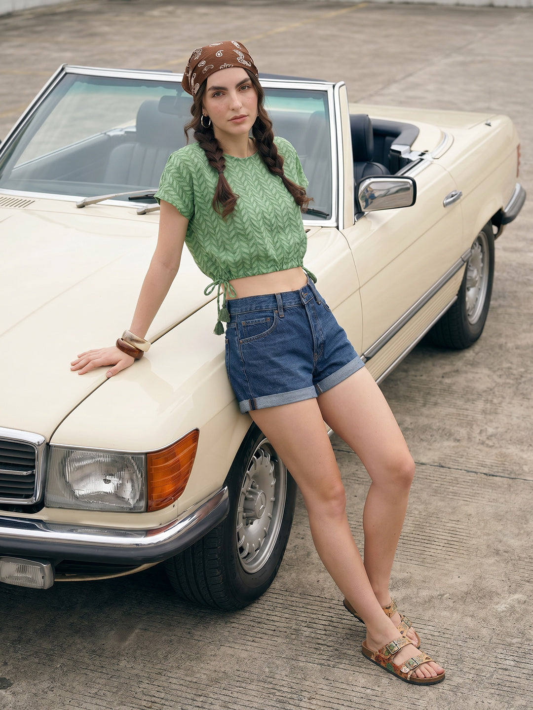 Janasya Green Crop Cotton Top | Grocsy