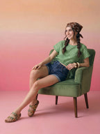 Janasya Green Crop Cotton Top | Grocsy