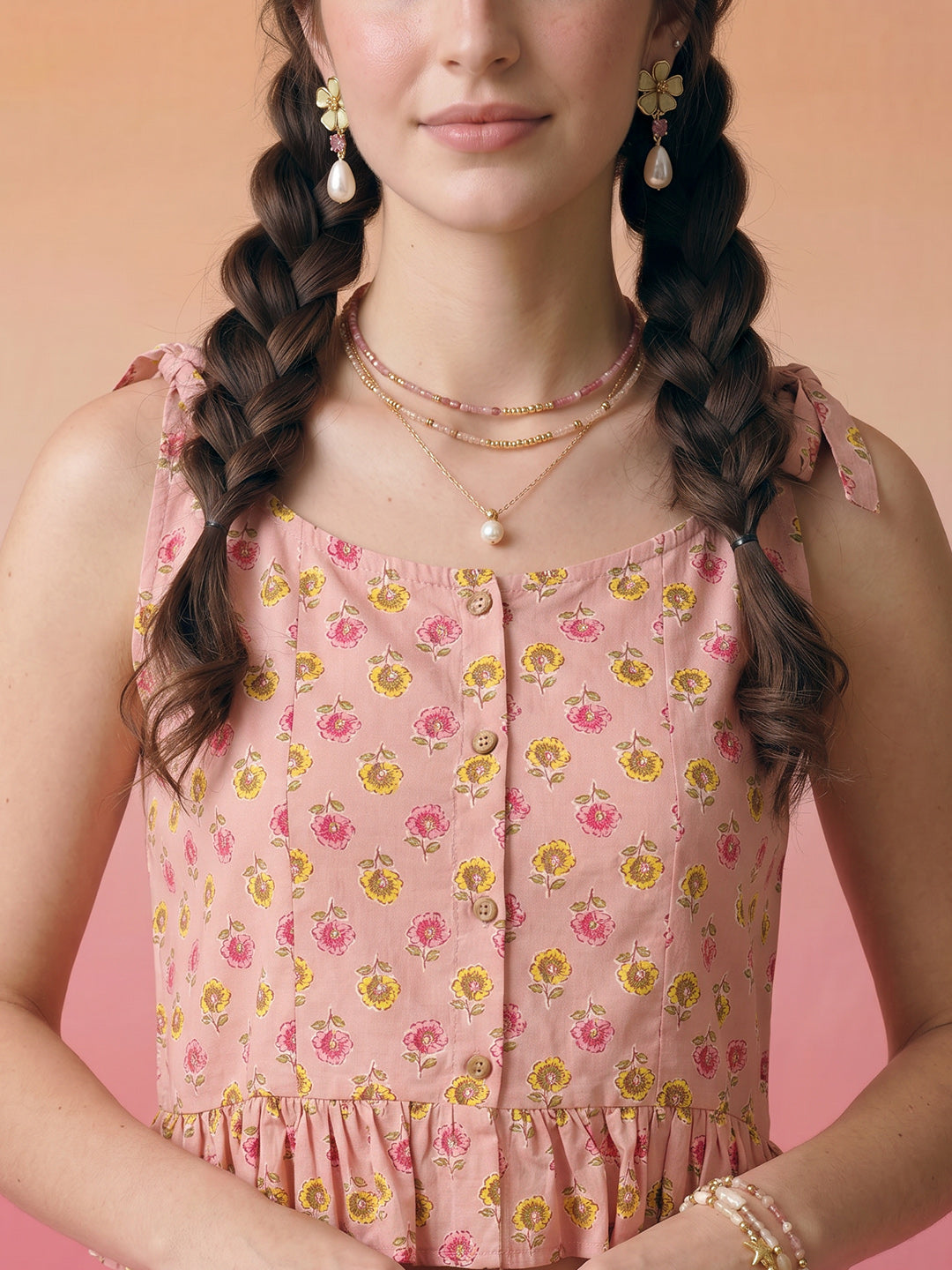 Janasya Blush Peplum Cotton Top | Grocsy