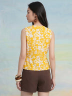 Janasya Yellow Wrap Cotton Top | Grocsy