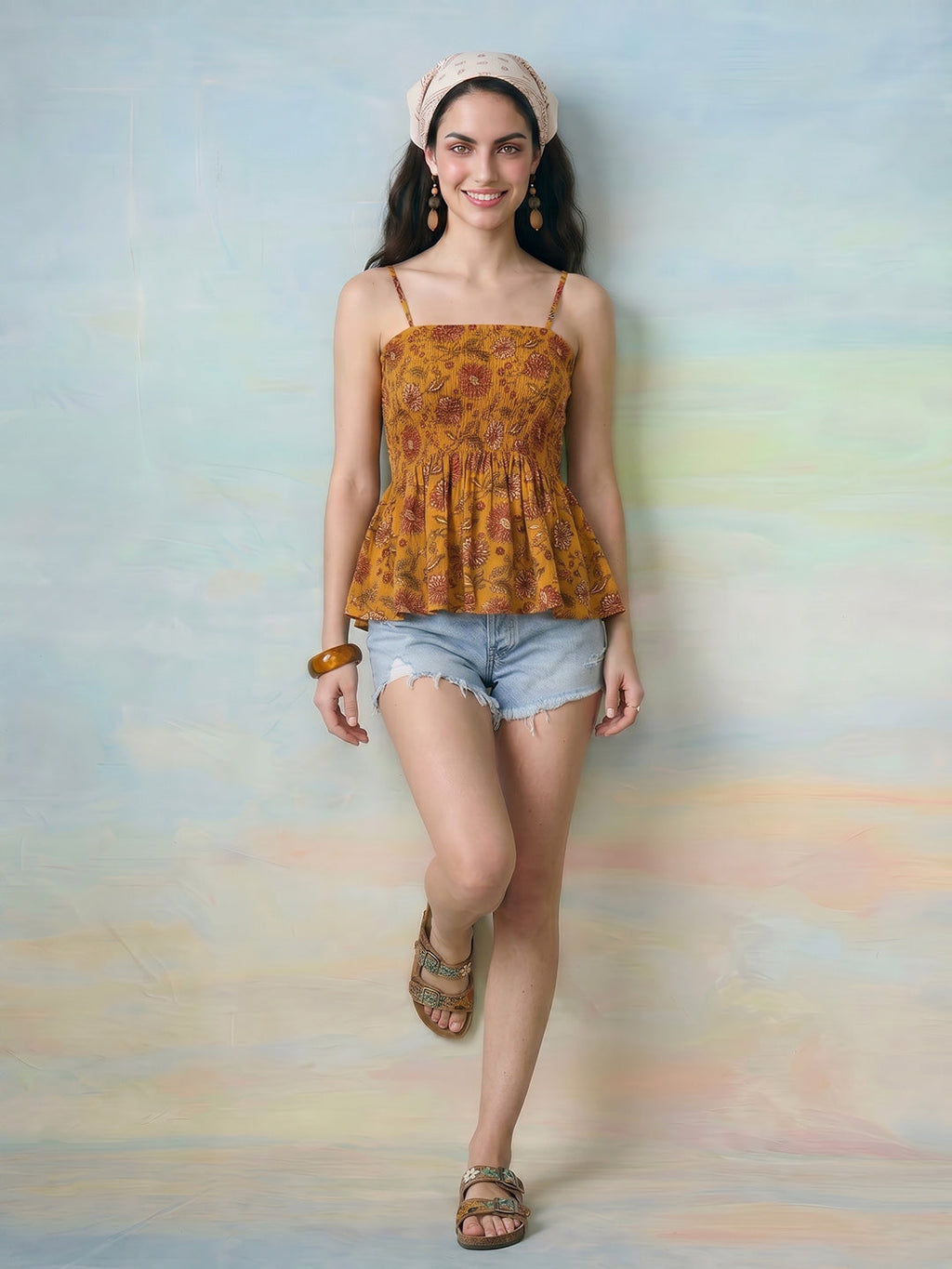 Janasya Mustard Peplum Cotton Top | Grocsy
