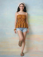 Janasya Mustard Peplum Cotton Top | Grocsy